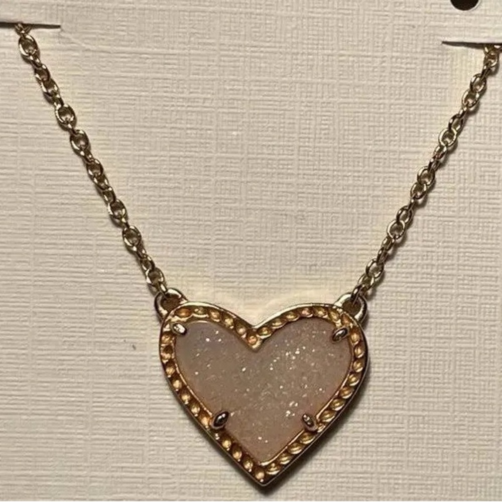 Kendra Scott Rose Gold Ari Heart Necklace in Iridescent Drusy